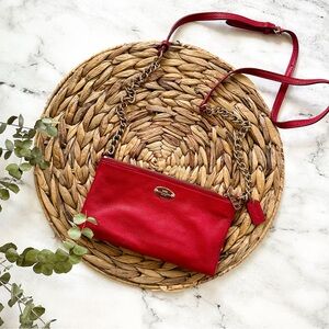 Coach Small Red Leather Clutch Crossbody Bag with Shoulder Strap